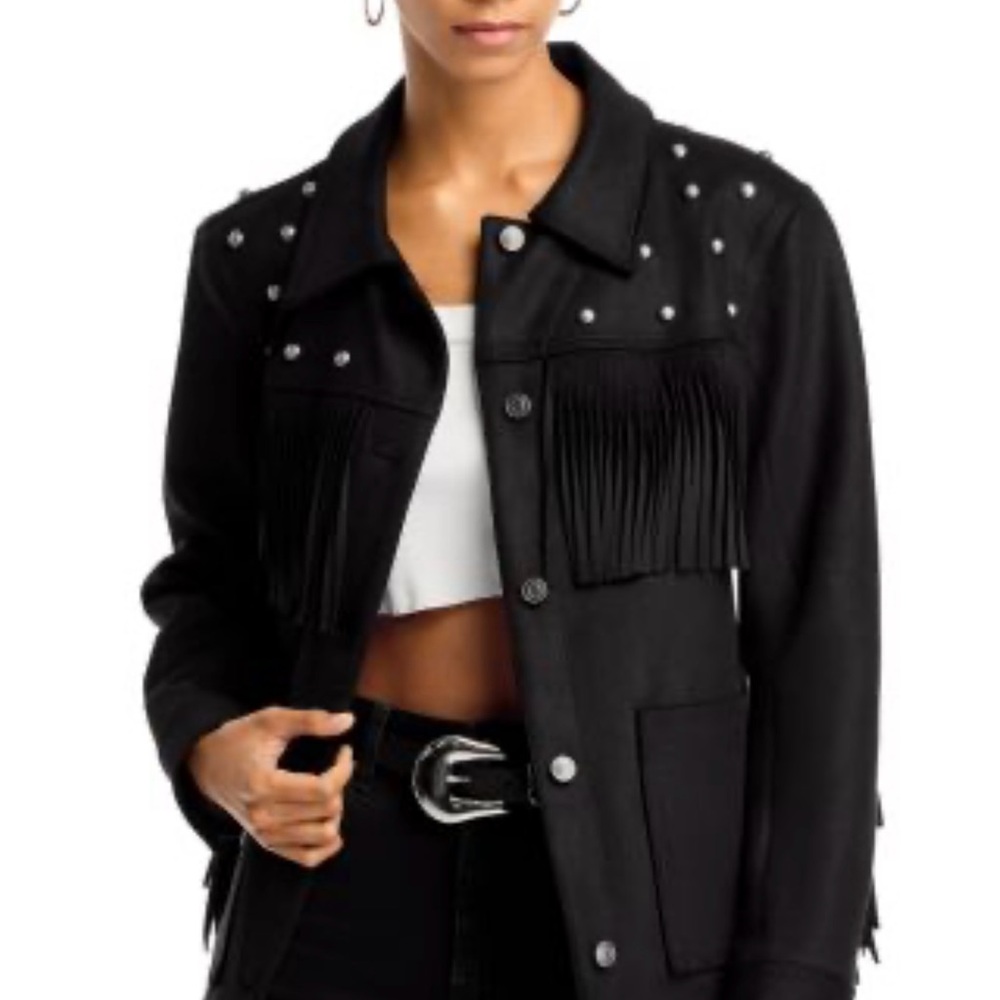 Aqua Black Studded Fringe Jacket